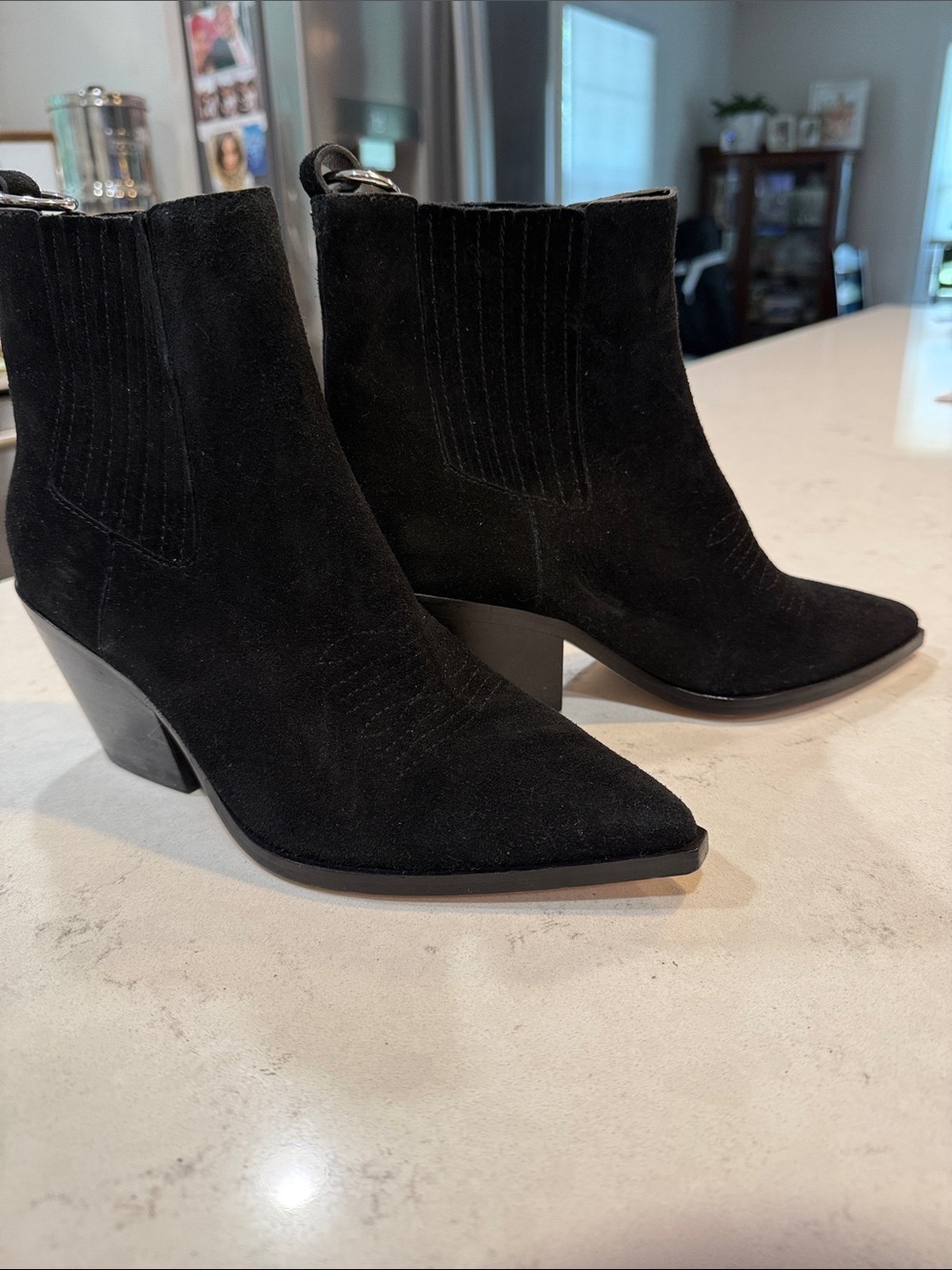 NWOB PAIGE Laney Black Suede Western Ankle Booties Size 8